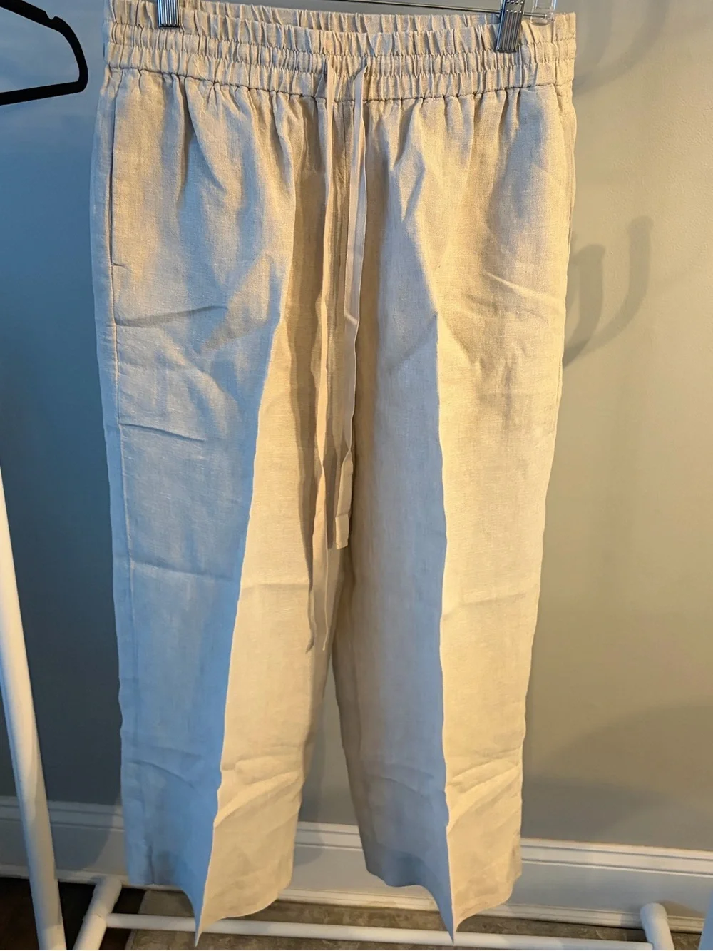 J. Crew Linen Cropped Drawstring Pants in Natural Beige size medium
